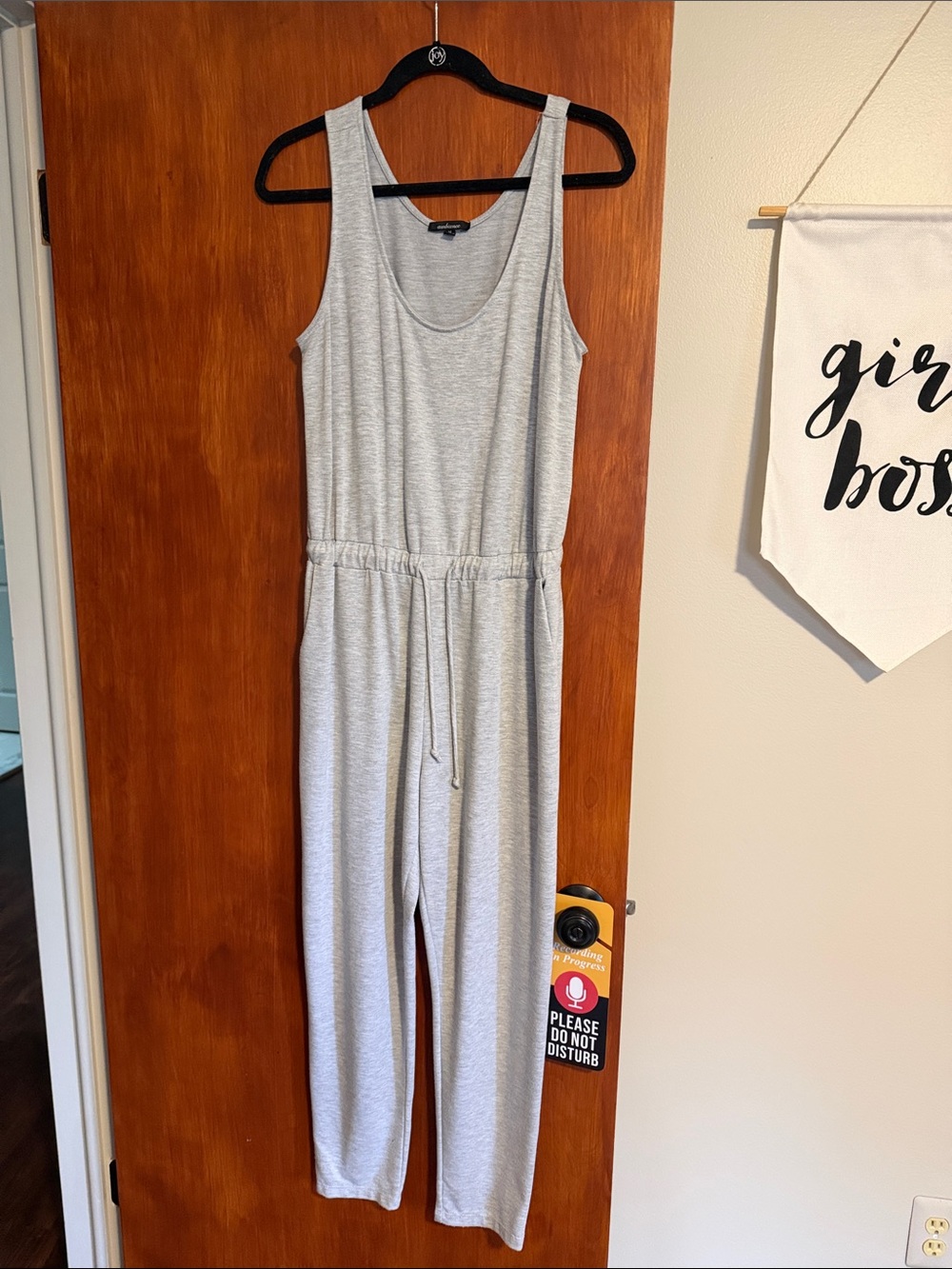 Ambiance Light Gray Sleeveless Drawstring Jumpsuit